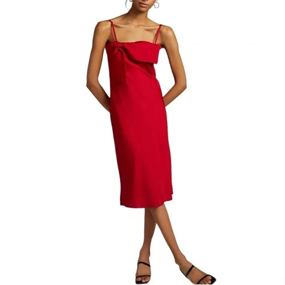 Anthropologie Hutch red satin slip bow dress